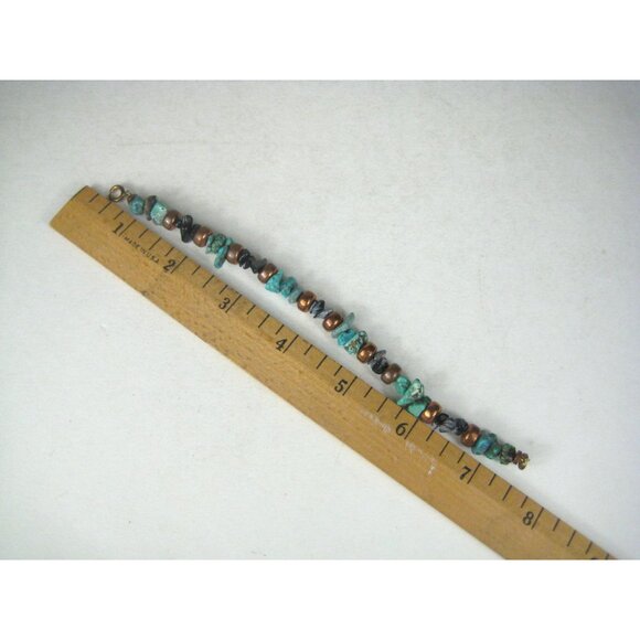 Handcrafted Turquoise Stone Copper Bead Bracelet Snowflake Agate Chip Black - Picture 4 of 6